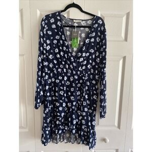 Springfield Reconsider Floral Wrap Dress Womens Large Navy Blue EcoVero Viscose